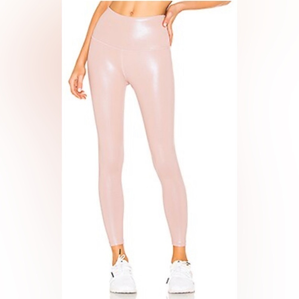 Beyond Yoga, Pink Pearlized High Waisted 7/8 Legging Brazen Blush Size-Med
